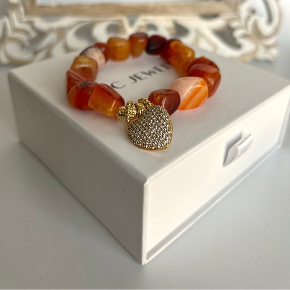 Gemstone Bracelet | Handcrafted Orange Agate | 14k Gold Plated Luxury Jewelry - Picture 3 of 8